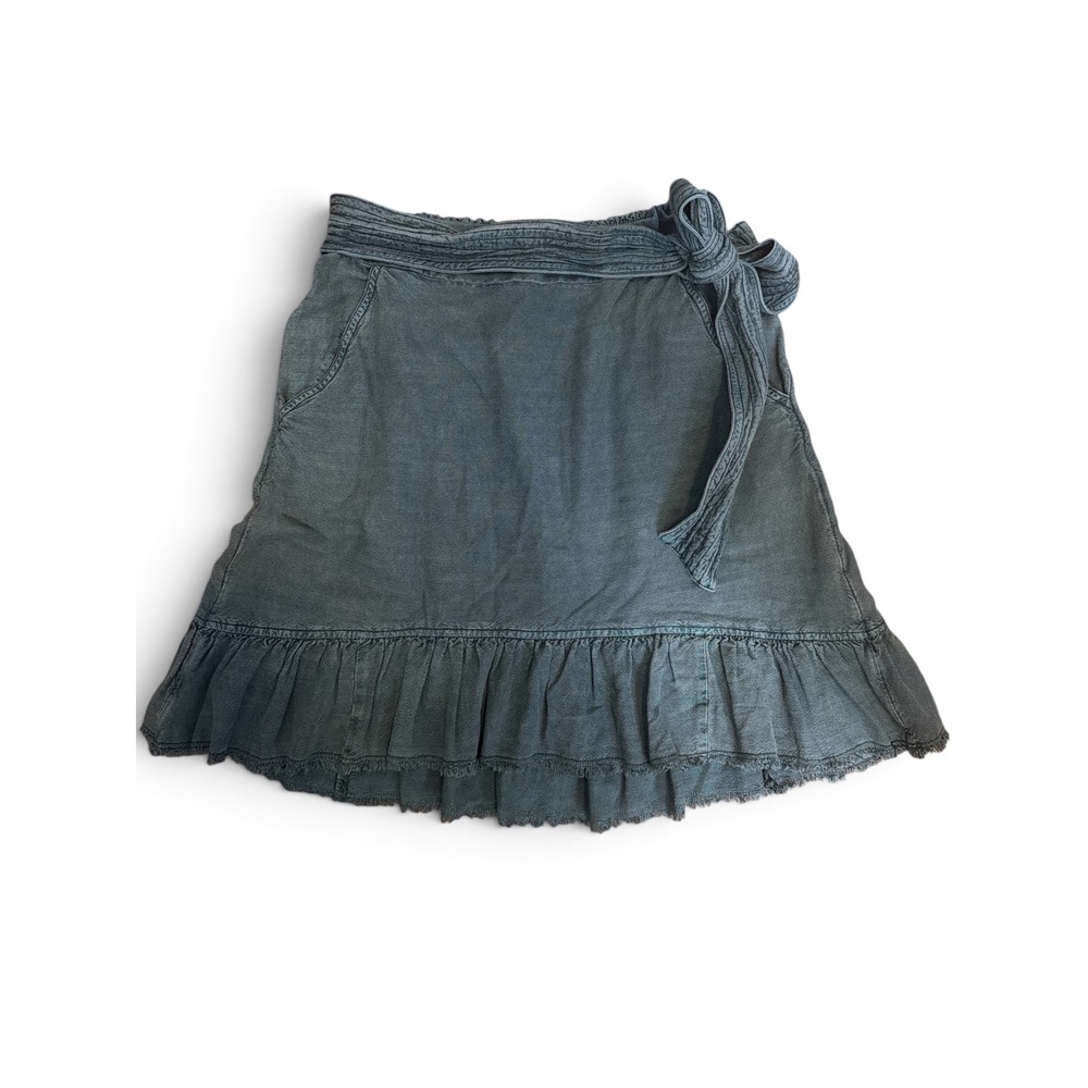Pilcro Anthropologie Ruffle Mini Skirt Smocked Tie Waist Faded Teal M
